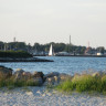 Egense Strand Camping - Lovely Egense Beach with a view to the town of Hals