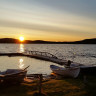 Uruniemi Camping - Mitternachtssonne am Inari fotografiert vom Wohnmobilstellplatz.